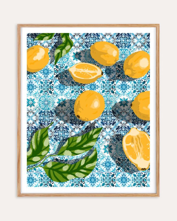 Shop sweet Moroccan tiles & sour lemons botanical Art Print, Canvas Print, Commercial digital license & Instant printable download - available at 83oranges.com by artist Uma Gokhale India