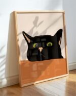 Shop the curious black cute cat close-up minimal painting Art Print, Canvas Print, digital printable download - available at 83oranges.com by artist Uma Gokhale India