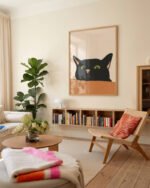 Shop the curious black cute cat close-up minimal painting Art Print, Canvas Print, Commercial digital license & Instant printable download - available at 83oranges.com by artist Uma Gokhale India [review]
