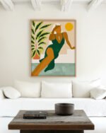 Colorful figurative contemporary wall art print title 'The Wait Is Long But My Dream Of You Does Not End' framed in a minimalist interior Colorful figurative contemporary wall art print title 'The Wait Is Long But My Dream Of You Does Not End' framed in a minimalist interior