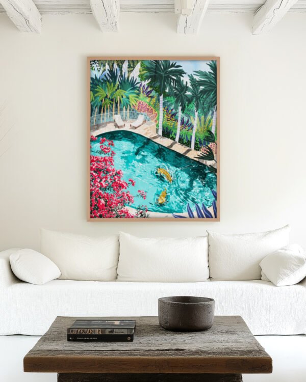 Shop Tigers Luxury Villa painting Art Print, Canvas Print, Commercial digital license & Instant printable download - available at 83oranges.com by artist Uma Gokhale India