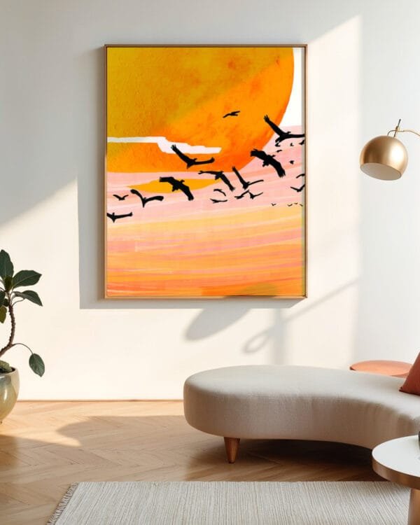 Shop time flies birds in space fly plants mars Painting Art Print, Canvas Print - available at 83oranges.com by artist Uma Gokhale India