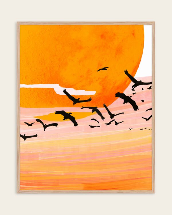 Shop time flies birds in space fly plants mars Painting Art Print, Canvas Print, Commercial digital license, instant download printable - available at 83oranges.com by artist Uma Gokhale India