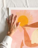 Shop tropical yoga woman cat pet Jungle Painting Art Print, Canvas Print, Commercial digital license & Instant download printble - available at 83oranges.com by artist Uma Gokhale India