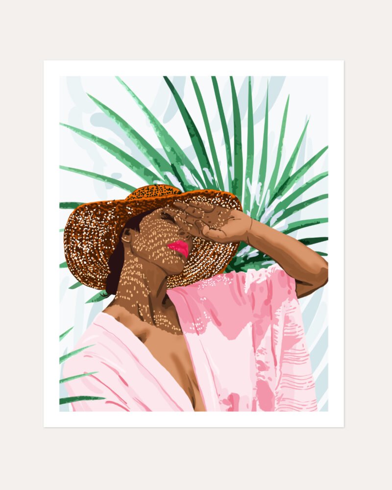 Shop Bohemian woman Tropical vacation Fashion Pastel Palm Travel summer Art Print & Canvas Print, Commercial digital license & Instant download printable - exclusively certified at 83oranges.com by artist Uma Gokhale India
