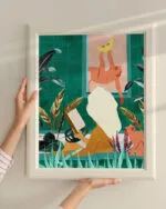 Shop Bohemian woman urban jungle bath monkeys moon Art Print & Canvas Print - exclusively certified at 83oranges.com by artist Uma Gokhale India