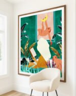 Shop Bohemian woman urban jungle bath monkeys moon Art Print & Canvas Print, Commercial digital license & Instant download printable - exclusively certified at 83oranges.com by artist Uma Gokhale India