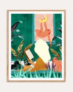 Shop Bohemian woman urban jungle bath monkeys moon Art Print & Canvas Print, Commercial digital license & Instant download printable - exclusively certified at 83oranges.com by artist Uma Gokhale India