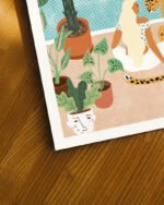 Shop Urban jungle boho woman with leopard tiger cheetah wild cat Art Print, Canvas Print, Commercial digital license & Instant printable download - available at 83oranges.com by artist Uma Gokhale India