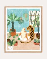 Shop Urban jungle boho woman with leopard tiger cheetah wild cat Art Print, Canvas Print, Commercial digital license & Instant printable download - available at 83oranges.com by artist Uma Gokhale India