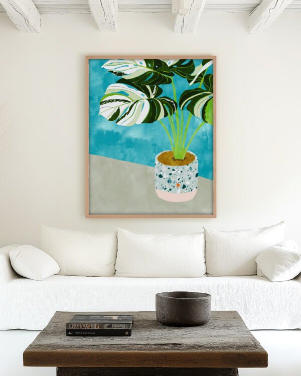 Shop Variegted Monstera watercolor Botanical Nature tropical strange plant Painting Art Print, Canvas Print, Commercial digital license & Instant printable download - available at 83oranges.com by artist Uma Gokhale India