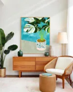 Shop Variegted Monstera watercolor Botanical Nature tropical strange plant Painting Art Print, Canvas Print, digital printable download - available at 83oranges.com by artist Uma Gokhale India
