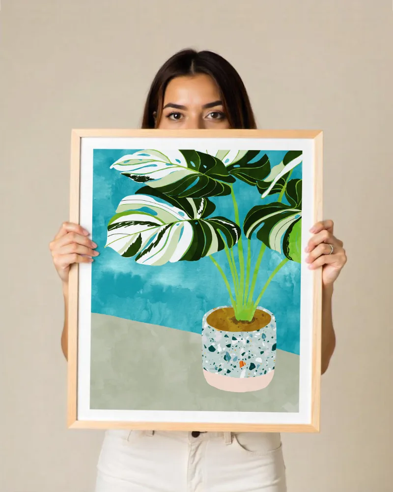 Shop Variegted Monstera watercolor Botanical Nature tropical strange plant Painting Art Print, Canvas Print, digital printable download - available at 83oranges.com by artist Uma Gokhale India