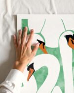 Shop White swans minimal watercolor painting Art Print, Canvas Print, Commercial digital license & Instant printable download - available at 83oranges.com by artist Uma Gokhale India