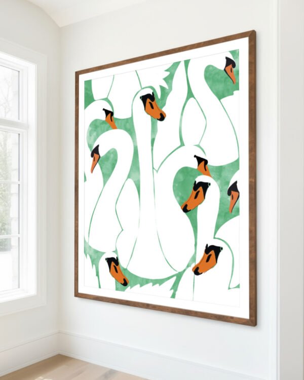 Shop White swans minimal watercolor painting Art Print, Canvas Print, Commercial digital license & Instant printable download - available at 83oranges.com by artist Uma Gokhale India