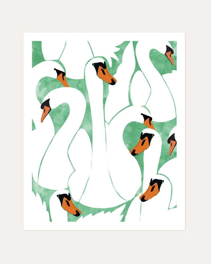 Shop White swans minimal watercolor painting Art Print, Canvas Print, Commercial digital license & Instant printable download - available at 83oranges.com by artist Uma Gokhale India