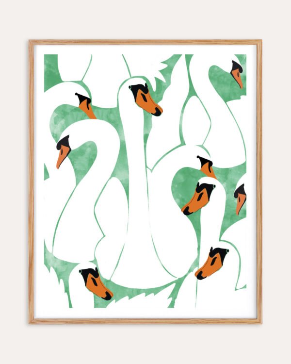 Shop White swans minimal watercolor painting Art Print, Canvas Print, Commercial digital license & Instant printable download - available at 83oranges.com by artist Uma Gokhale India