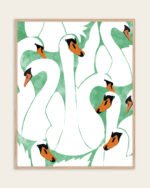 Shop White swans minimal watercolor painting Art Print, Canvas Print, Commercial digital license & Instant printable download - available at 83oranges.com by artist Uma Gokhale India