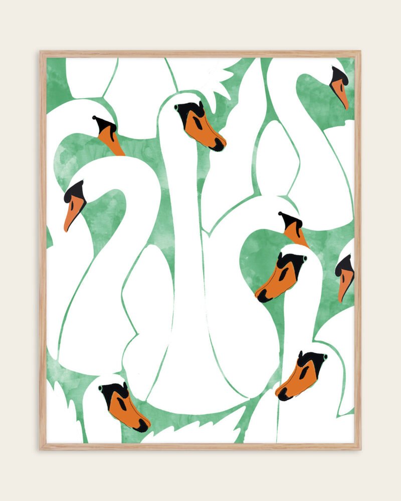 Shop White swans minimal watercolor painting Art Print, Canvas Print, Commercial digital license & Instant printable download - available at 83oranges.com by artist Uma Gokhale India