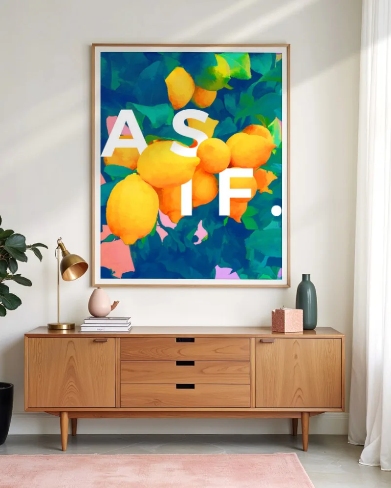 Shop As If Lemons Typography quote botanical illustration wellness Art Print, Canvas Print - exclusively certified at 83oranges.com by artist Uma Gokhale India