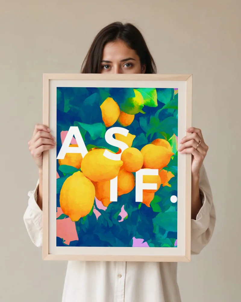 Shop As If Lemons Typography quote botanical illustration wellness Art Print, Canvas Print - exclusively certified at 83oranges.com by artist Uma Gokhale India