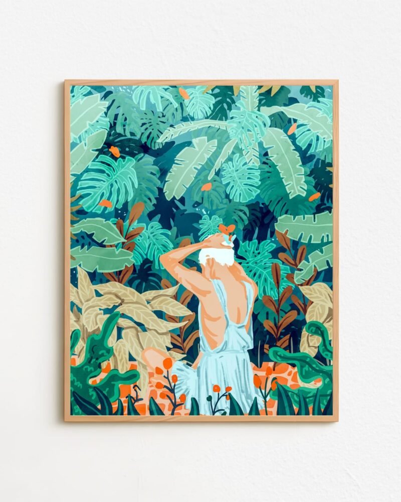 Shop Backyard garden jungle woman watercolor painting Art Print & Canvas Print - exclusively certified at 83oranges.com by artist Uma Gokhale India