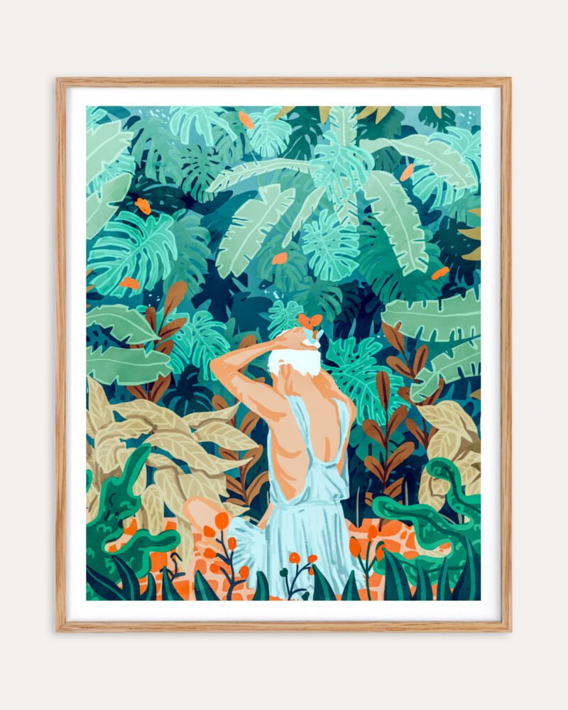 Shop Backyard garden jungle woman watercolor painting Art Print & Canvas Print, Commercial digital license & Instant download printable - exclusively certified at 83oranges.com by artist Uma Gokhale India