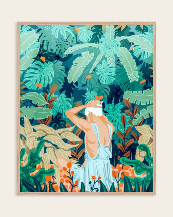 Shop Backyard garden jungle woman watercolor painting Art Print & Canvas Print, Commercial digital license & Instant download printable - exclusively certified at 83oranges.com by artist Uma Gokhale India