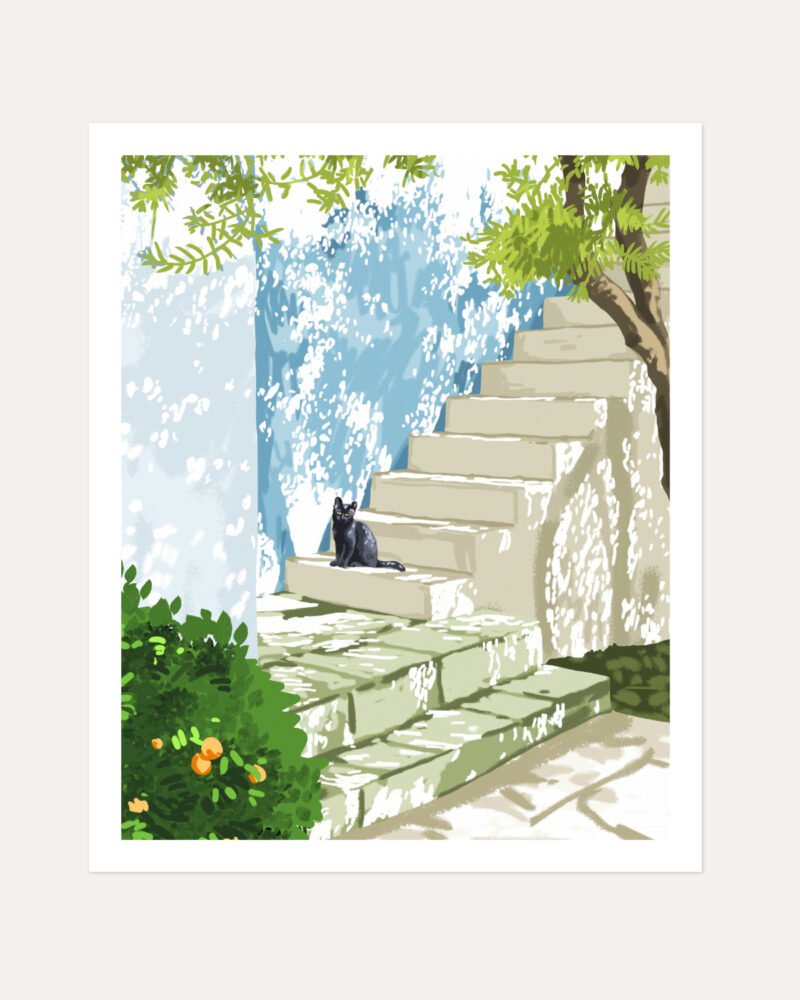 Shop Time To Be a Black Cat Art Print, Canvas Print, Commercial digital license & Instant download printable - available at 83oranges.com by artist Uma Gokhale India