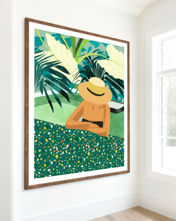 Shop Bohemian woman swimming pool summer fashion pose Art Print & Canvas Print, Commercial digital license & Instant download printable - exclusively certified at 83oranges.com by artist Uma Gokhale India