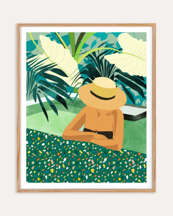 Shop Bohemian woman swimming pool summer fashion pose Art Print & Canvas Print, Commercial digital license & Instant download printable - exclusively certified at 83oranges.com by artist Uma Gokhale India
