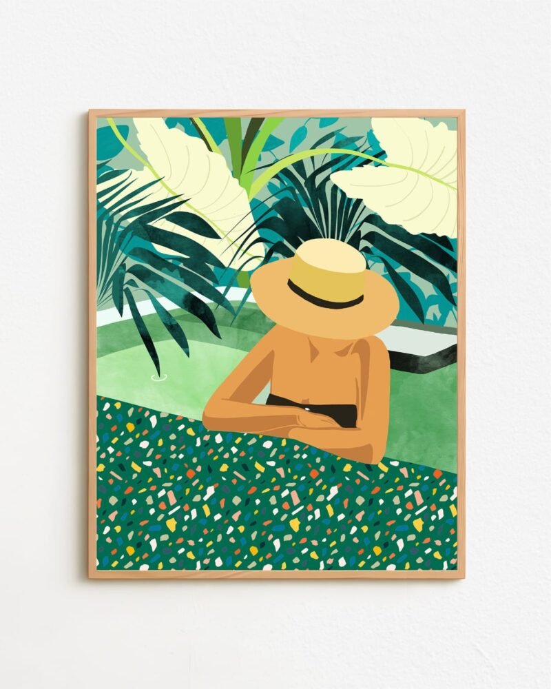 Shop Bohemian woman swimming pool summer fashion pose Art Print & Canvas Print - exclusively certified at 83oranges.com by artist Uma Gokhale India
