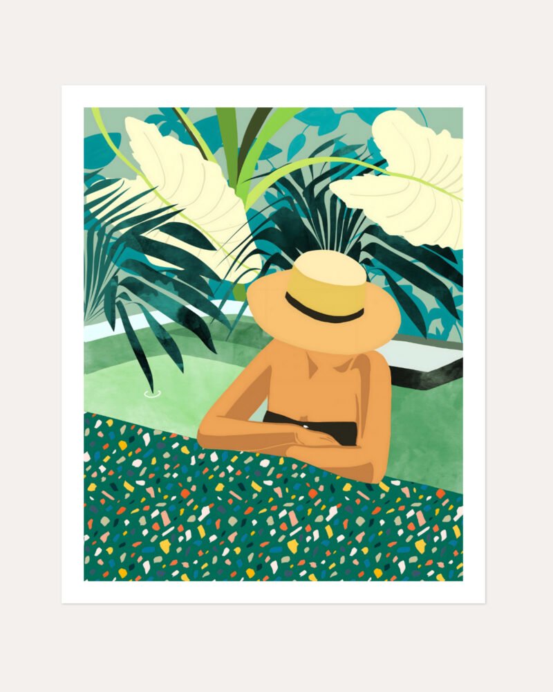 Shop Bohemian woman swimming pool summer fashion pose Art Print & Canvas Print, Commercial digital license & Instant download printable - exclusively certified at 83oranges.com by artist Uma Gokhale India