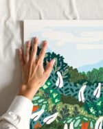 Shop bohemian woman chilling with jungle leopard teal wild cats Art Print, Canvas Print, Commercial digital license & Instant printable download - available at 83oranges.com by artist Uma Gokhale India