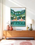 Shop bohemian woman with jungle leopard teal wild cats Art Print, Canvas Print, digital printable download - available at 83oranges.com by artist Uma Gokhale India