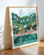 Shop bohemian woman with jungle leopard teal wild cats Art Print, Canvas Print, digital printable download - available at 83oranges.com by artist Uma Gokhale India