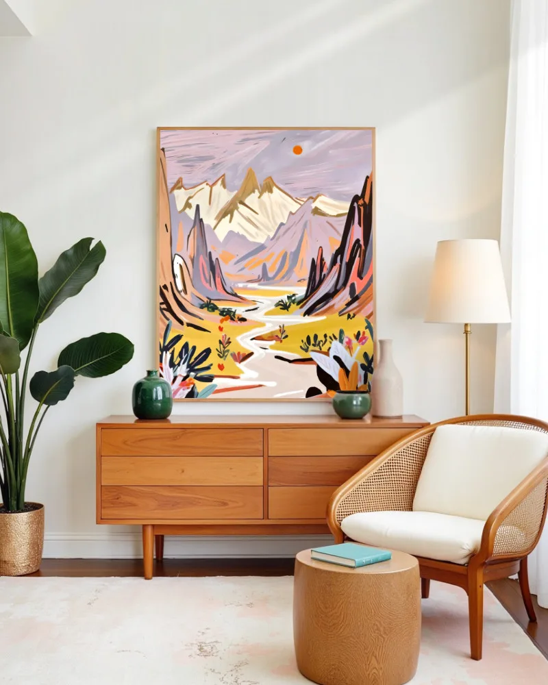 Shop pastel mountains landscape nature Painting Art Print, Canvas Print & Fabric Print - exclusively available at 83oranges.com by artist Uma Gokhale India