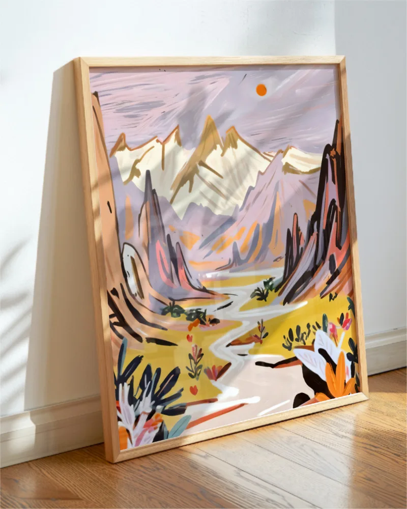 Shop pastel mountains landscape nature Painting Art Print, Canvas Print & Fabric Print - exclusively available at 83oranges.com by artist Uma Gokhale India