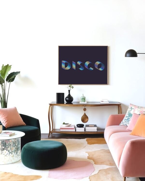 Shop Disco Typography party quote holographic Art Print, Canvas Print, Commercial digital license & Instant download printable - exclusively certified at 83oranges.com by artist Uma Gokhale India