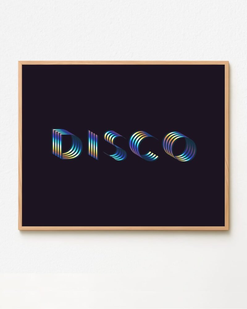 Shop Disco Typography party quote holographic Art Print, Canvas Print - exclusively certified at 83oranges.com by artist Uma Gokhale India