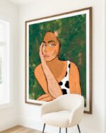Shop woman portrait sincere bold fashion woman Liminal Quietude Art Print, Canvas Print, digital printable download - available at 83oranges.com by artist Uma Gokhale India
