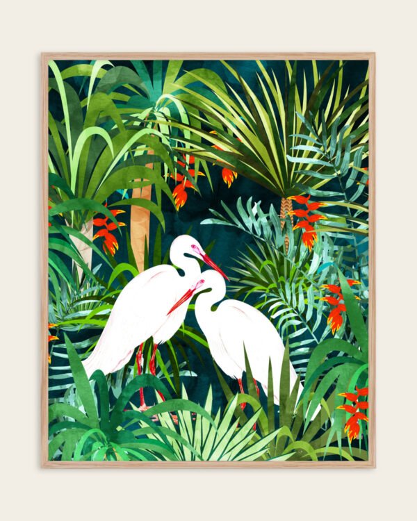 Shop Herons Jungle Watercolor Birds Animals Wildlife painting Art Print, Canvas Print, Commercial digital license & Instant printable download - available at 83oranges.com by artist Uma Gokhale India