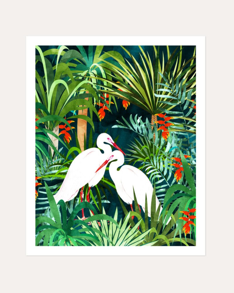 Shop Herons Jungle Watercolor Birds Animals Wildlife painting Art Print, Canvas Print, Commercial digital license & Instant printable download - available at 83oranges.com by artist Uma Gokhale India