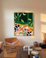 Shop Moon lover eclectic maximalist bold fashion woman Art Print, Canvas Print, Commercial digital license & Instant printable download - available at 83oranges.com by artist Uma Gokhale India