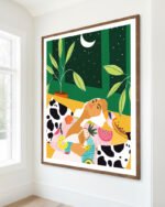 Shop Moon lover eclectic maximalist bold fashion woman Art Print, Canvas Print, Commercial digital license & Instant printable download - available at 83oranges.com by artist Uma Gokhale India