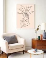Shop staycation abstract woman tropical minimal line art drawing sketch minimal Art Print, Canvas Print - available at 83oranges.com by artist Uma Gokhale India