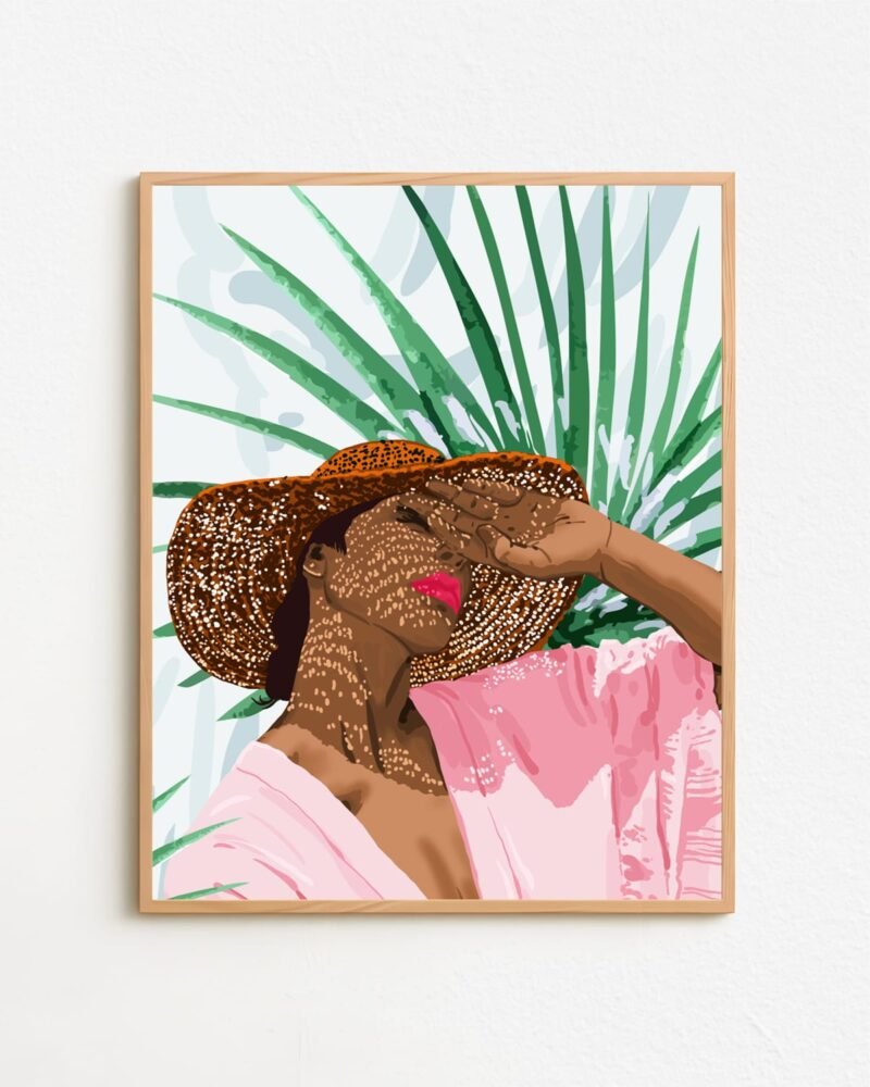 Shop Bohemian woman Tropical vacation Fashion Pastel Palm Travel summer Art Print & Canvas Print - exclusively certified at 83oranges.com by artist Uma Gokhale India