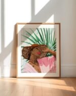 Shop Bohemian woman Tropical vacation Fashion Pastel Palm Travel summer Art Print & Canvas Print - exclusively certified at 83oranges.com by artist Uma Gokhale India