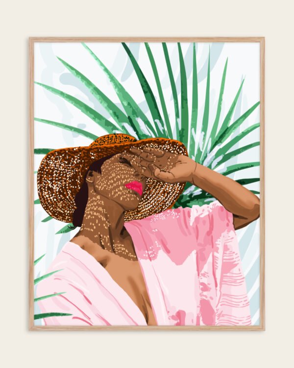 Shop Bohemian woman Tropical vacation Fashion Pastel Palm Travel summer Art Print & Canvas Print, Commercial digital license & Instant download printable - exclusively certified at 83oranges.com by artist Uma Gokhale India
