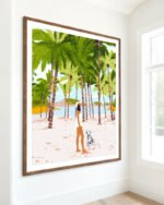 Shop Bohemian woman on the beach with Dalmatian dog pet Art Print & Canvas Print, Commercial digital license & Instant download printable - certified at 83oranges.com by artist Uma Gokhale India